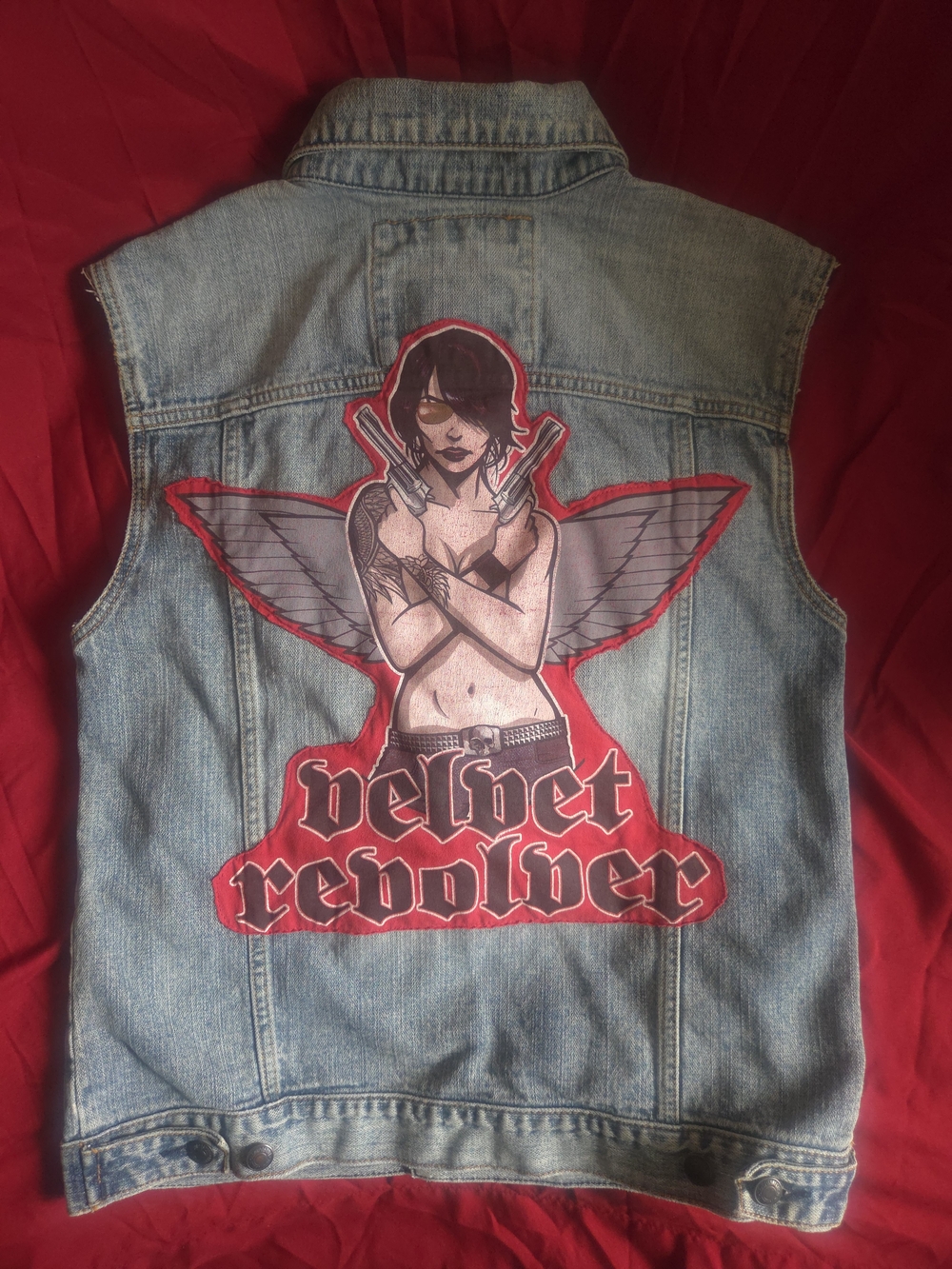 Velvet Revolver Denim Vest with Red Graphic Back Patch